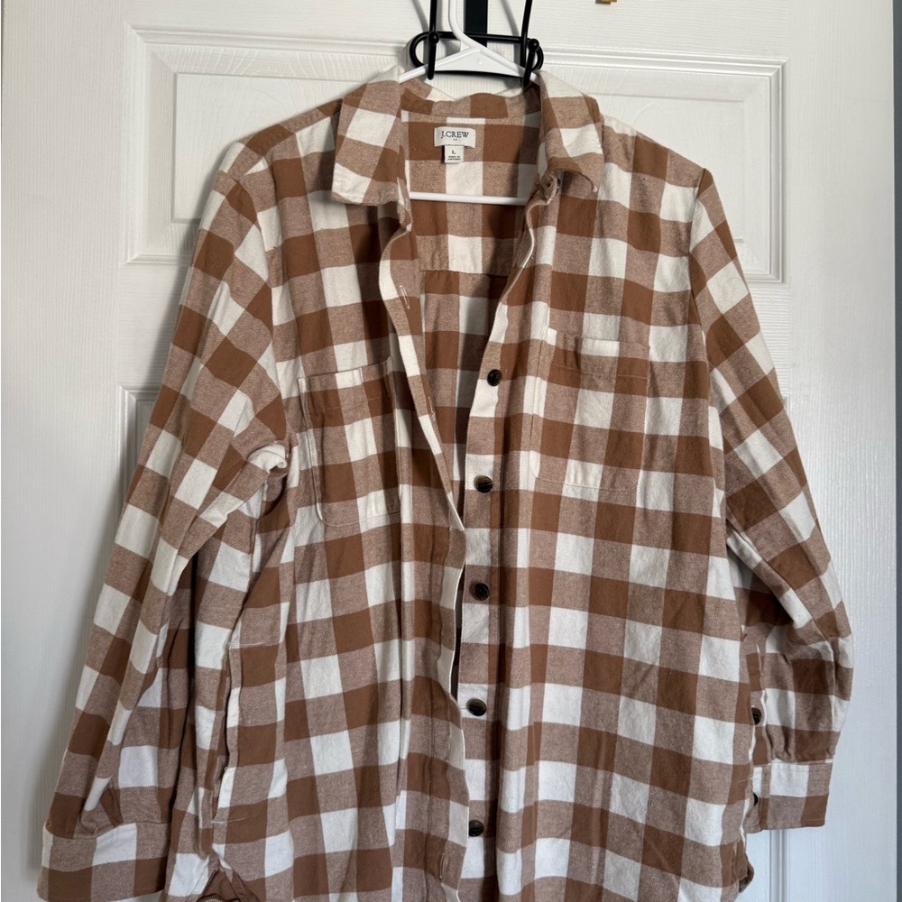 JCrew Brown and White Checkered Button-Up Shirt